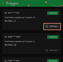 Click on setting to set your auto-copy betting